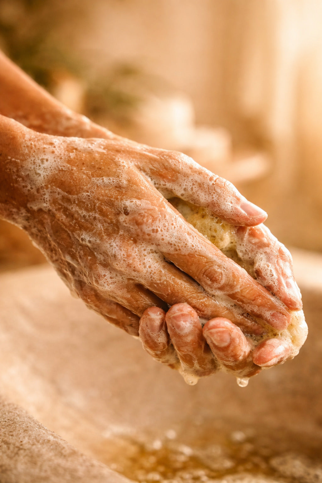 Application savon noir beldi - mousse naturelle olive sur les mains