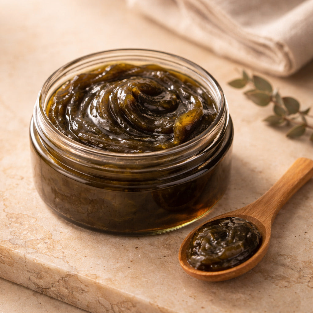 Savon noir beldi NWAR 200g - texture olive brillante en pot