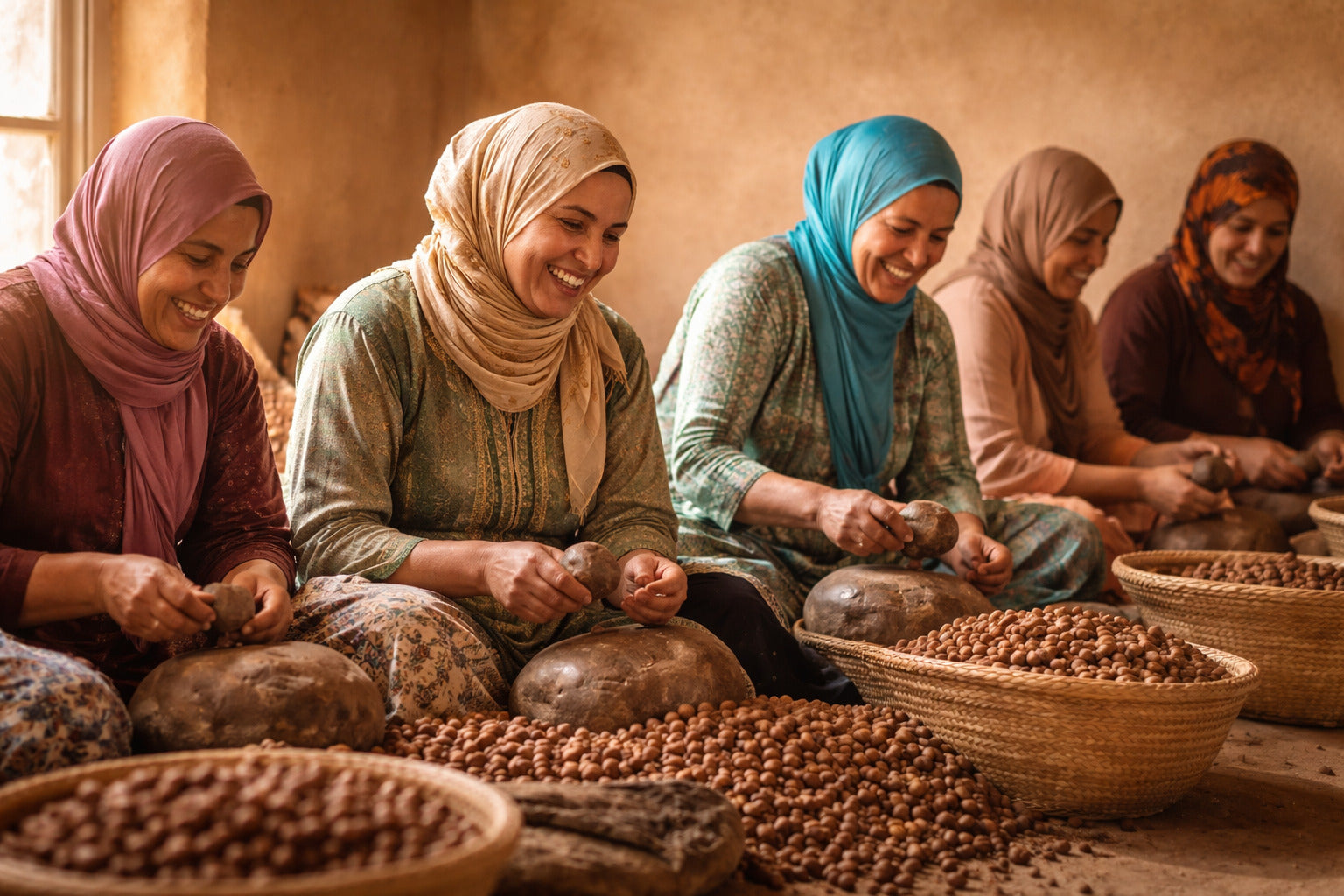 Artisanes marocaines d'une cooperative d'argan - sourcing direct NWAR